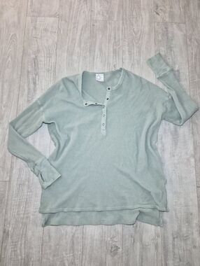 Light Sage Waffle Knit Henley Top Offline By Aerie Small